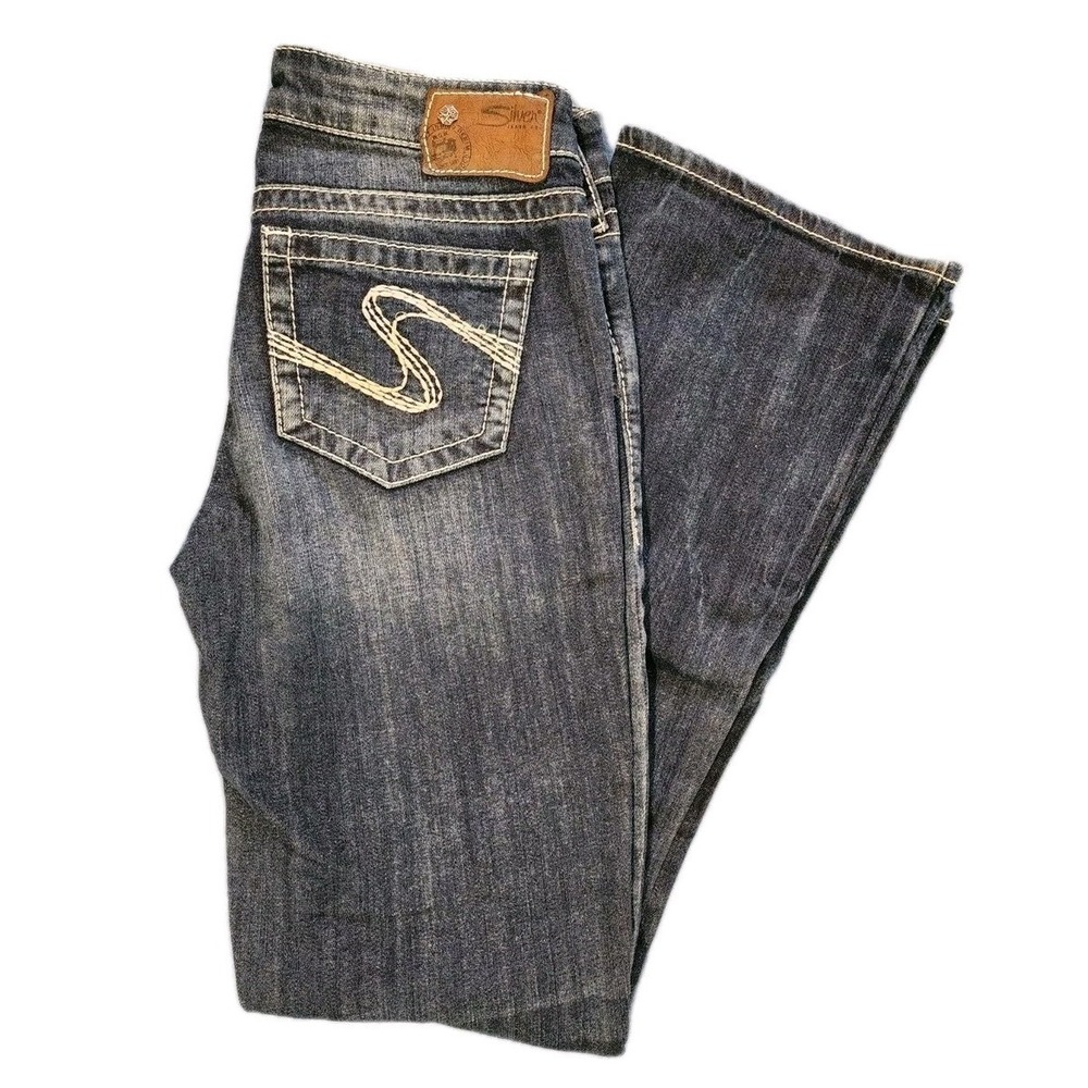 Silver Jeans Womens 27x31 Blue Aiko Boot Cut Low Rise Dark Wash Denim Zip Fly